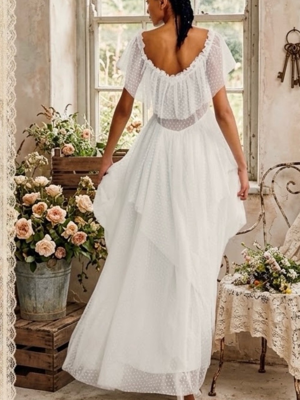 LoveShackFancy x BHLDN Noni 6 | Sm White Swiss Dot Ethereal Maxi Wedding Gown
